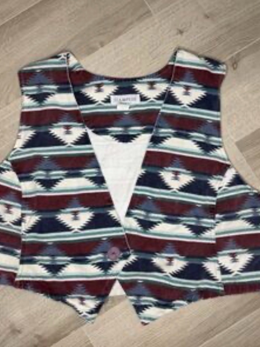 Vintage Stampede South West Aztec Geometric Print Button V Neck Front Tie Back